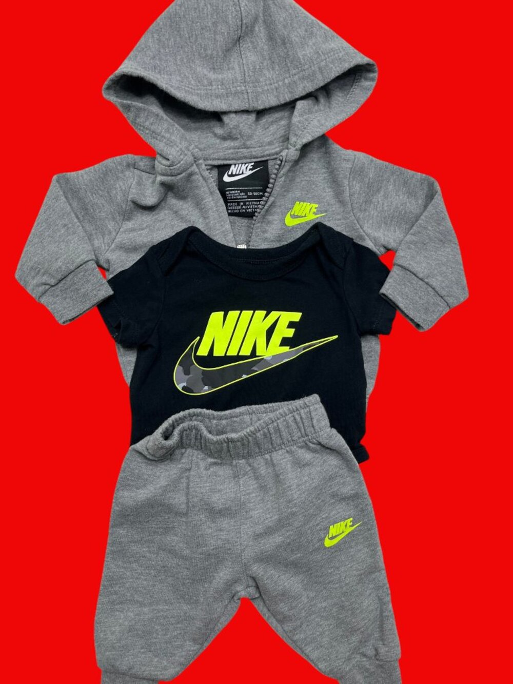 Nike Baby Boy Newborn Jogger Pants Hoodie Bodysuit 3pc Outfit Set Clothes EUC